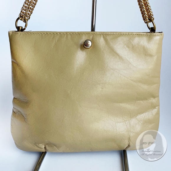 Vintage Ruth Saltz Shoulder Bag Retro 80s Beige Leather Cougar Head Chain Straps - Picture 6 of 9
